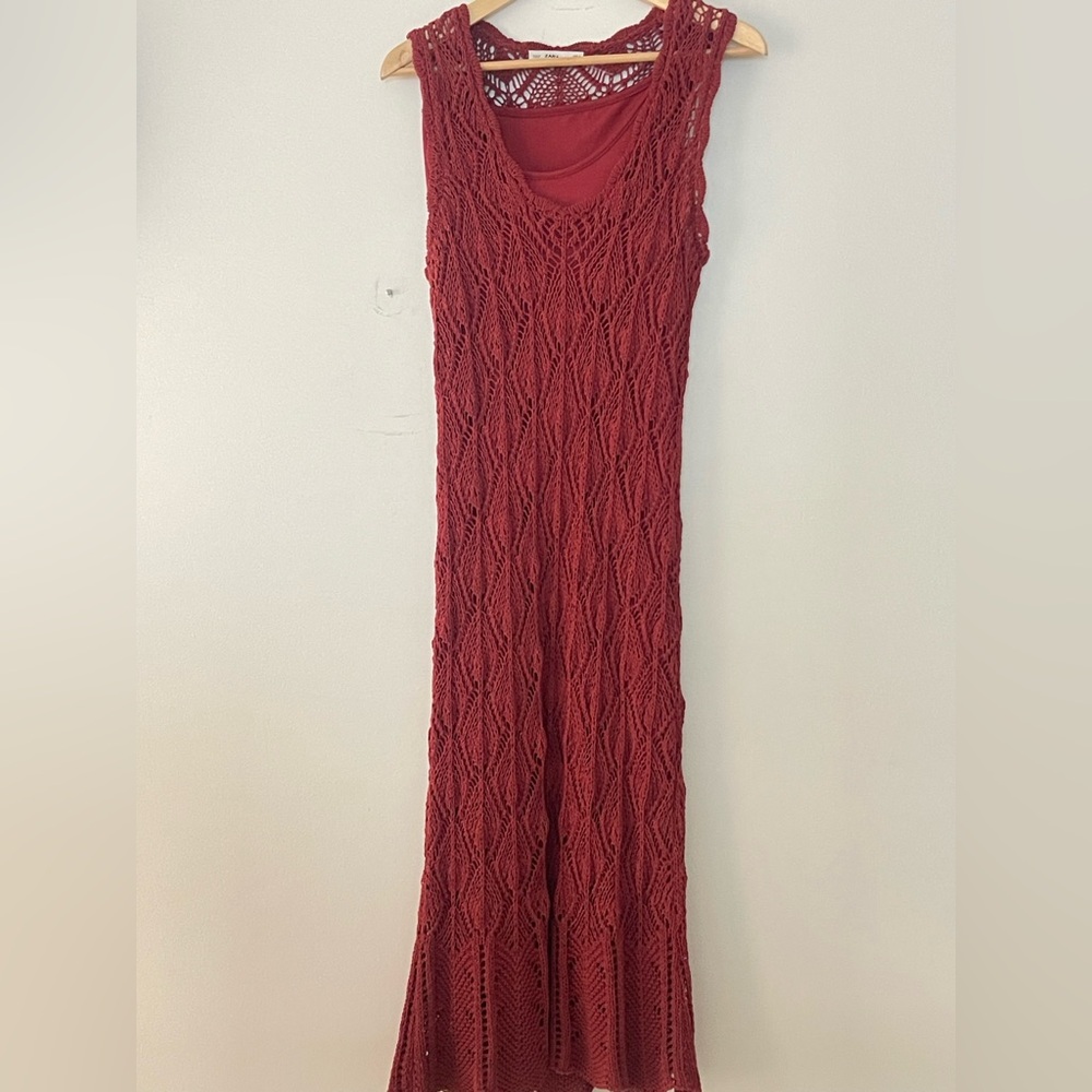 Zara Sleeveless Crocheted Bodycon Maxi Dress